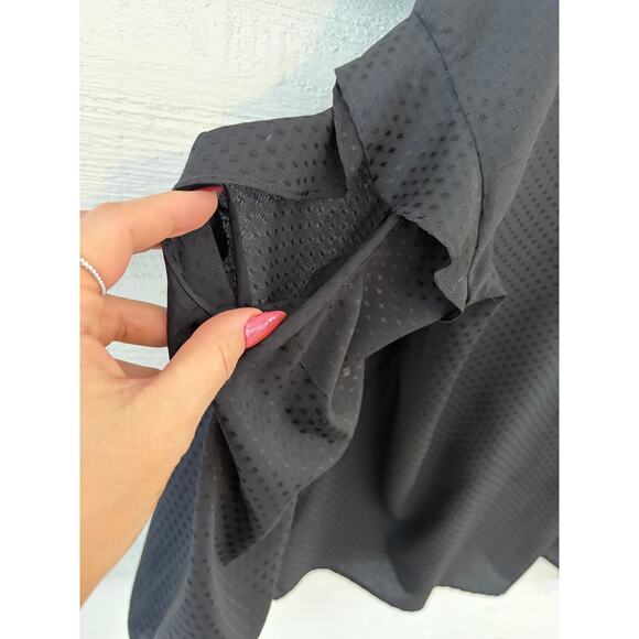 EXPRESS Black Swiss Dot Blouse Ruffle Sleeve Sheer Textured Top L - Picture 5 of 6